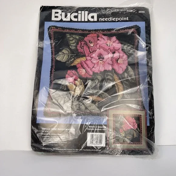 Bucilla Needlepoint Picture/Pillow Kit 1990 Vintage Rose Rhododendron 4650 Read