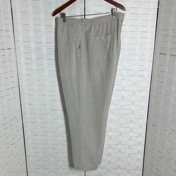 Cubavera Tan Linen Viscose Casual Resortwear Drawstring Waist Pants Size XXL