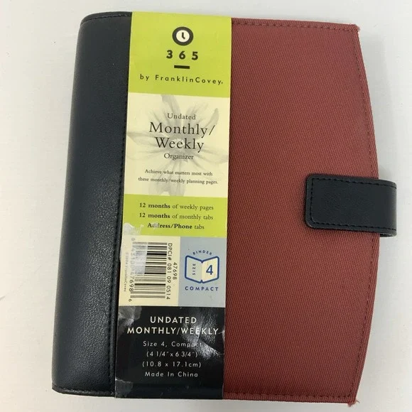 Franklin Covey 365 6-Ring Monthly Weekly‎ Organizer Planner Rust Black Canvass