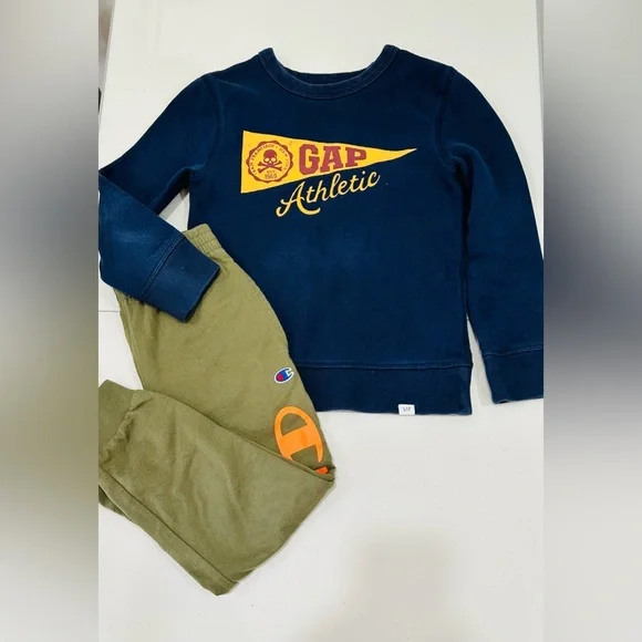 GAP Athletic Sweatshirt Blue + Pants Champion Green Set (2items) Size 6-7 Years