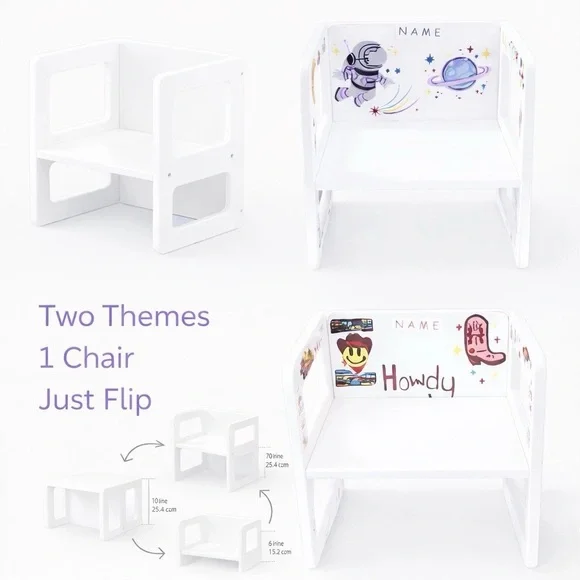 Personalized Montessori Weaning Chair Wood 3 Heights Ages 1-3 Astronaut/Western