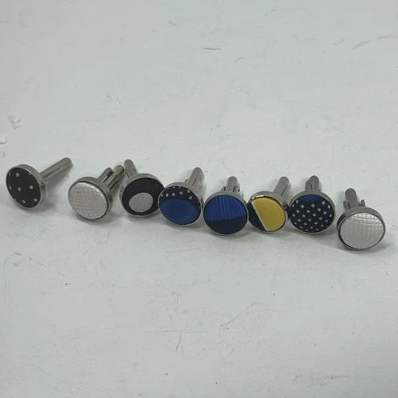 Lot 8 cufflinks Cloth Button Style White, Black, Blue, Yellow Bullet Bk Toggle