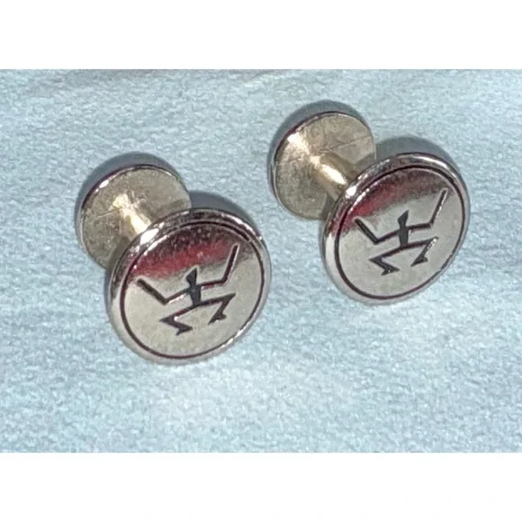 Vintage Men's Silver Tone Collar Studs Engraved‎ Stickman Symbol Hyeroglyphics