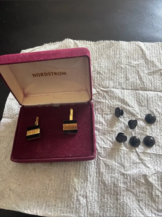 Nordstrom Black and Gold Rectangular Ribbed Cufflinks