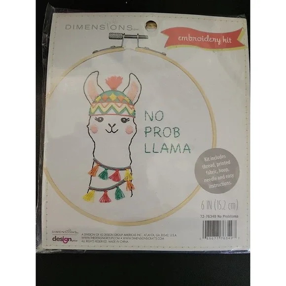 Dimensions No Prob Llama Embroidery Kit 6 In Hoop 72-76349 New Sealed DIY Craft