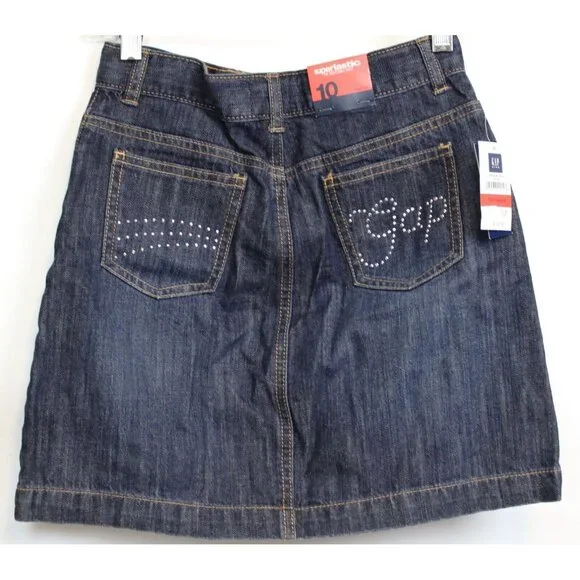 Y2K Gap Girls Superlastic Denim Skirt sz 10 NWT Adjustable Waist Jean Pockets