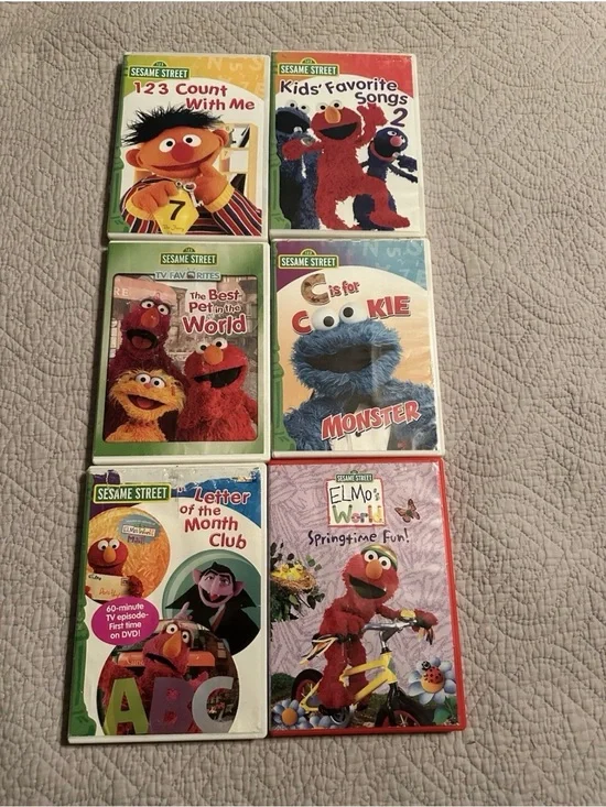 Lot of 6 Sesame Street DVDs Educational - Sesame Street - Elmo's World -Used
