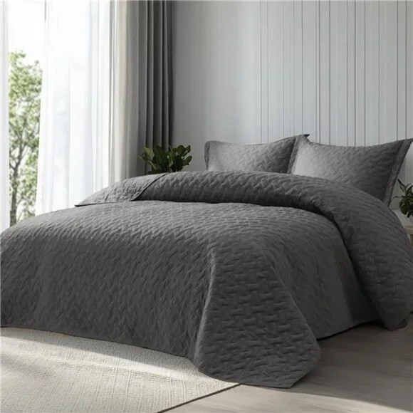 Bedsure Quilts Queen Size - Grey Bedspreads Queen Size with Basket Weave