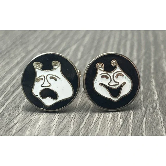 Vintage Theater Comedy Tragedy Masks Cufflinks Gold Tone Enamel Performing Arts