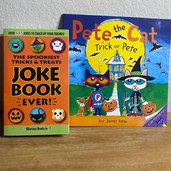 New kid’s children’s Halloween Holiday Book Bundle of 2 Pete the Cat & Joke Book