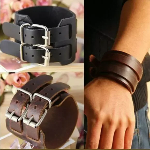Wide PU Leather Belt Strap Buckle Adjustable Cuff