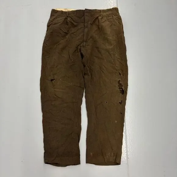 Vintage 50s Brown Rayon Cotton Distressed Trousers 38x30