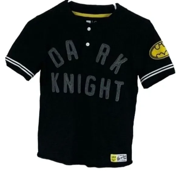 GAP Kids BATMAN Dark Knight Boys' Large DC Black Henley Ringer Tee Gotham City