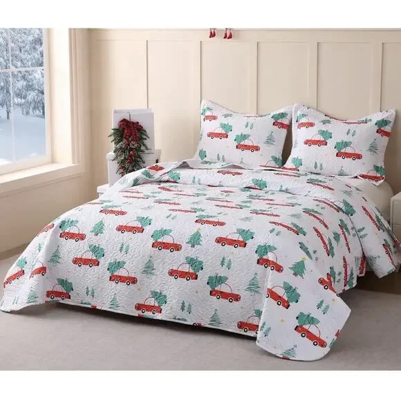 JSD Red Cars Kids Christmas Quilt Set Twin