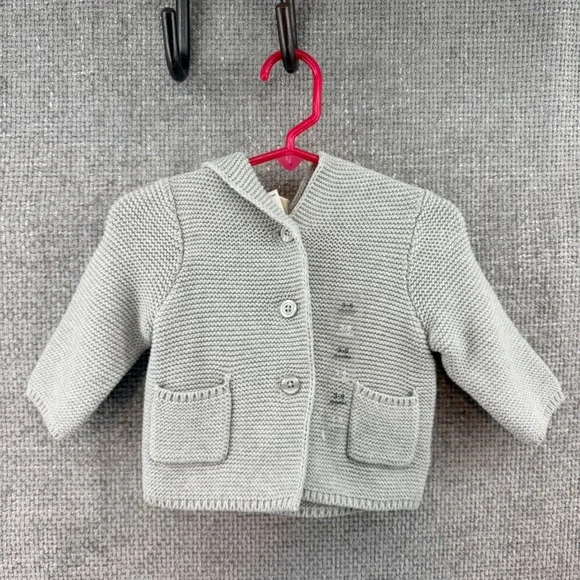 Baby Gap‎ First Favorites Bear Ear Hooded Cardigan Gray Knit Sweater 3-6 Months