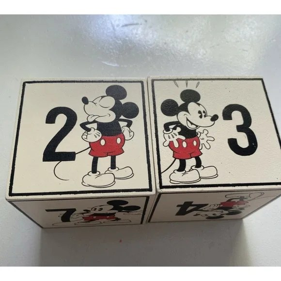 Mickey Mouse Walt Disney Lot of 2 Wooden Block Perpetual Calendar Numbers ONLY +