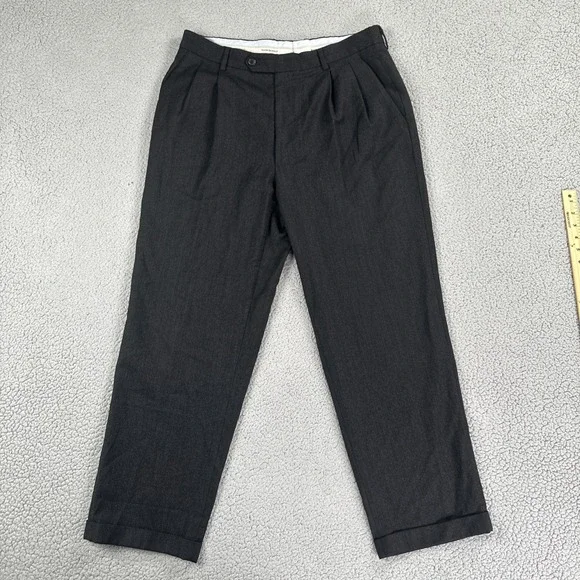 Enzo Mantovani Zignone Dress Pants Men 34x29 Black Wool Cashmere Pleated Italy
