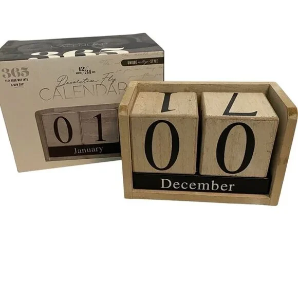 Silver One International Decorative Flip Calendar Wooden Vintage Style Farmhouse