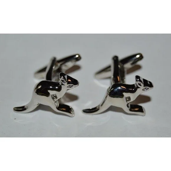 Nice Silver Tone AUSTRALIAN Kangaroo Shaped Men's Cuff Links Set Rare