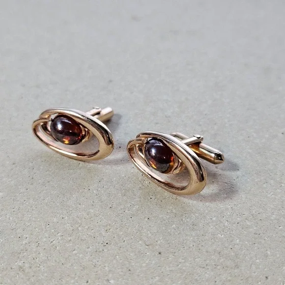 Vintage Swank Gold Tone Atomic Orbital Cufflinks Cabochon Mid Century Modern‎