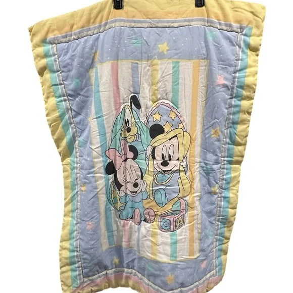 Vintage Disney Pastel Mickey Crib Quilt nursery 41.5”‎ x 31.5”