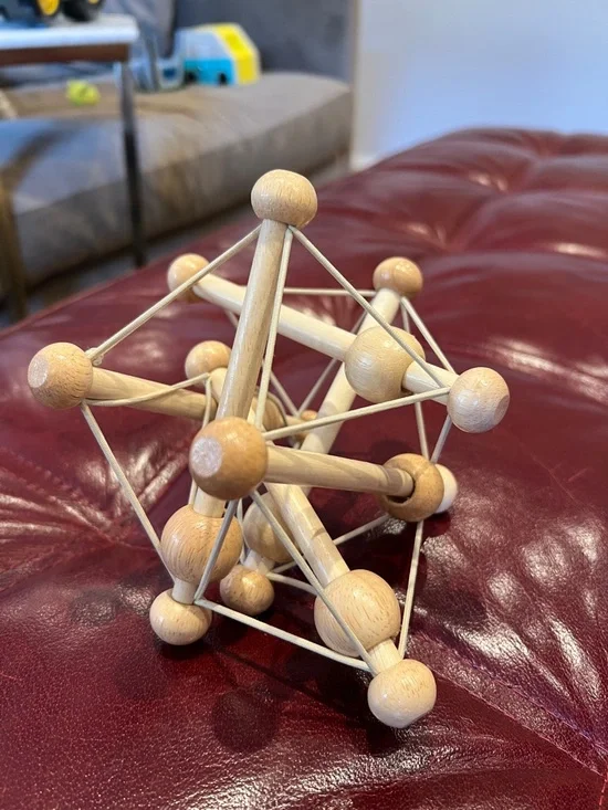 Wooden Geometric Baby Rattle / Sensory Toy - Natural Wood