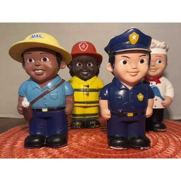 4 Early Learning Toys Soft Vinyl Plastic Community Town Workers 6.5