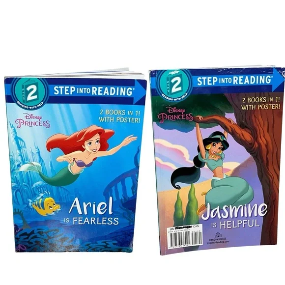 Disney Princess Jasmine & Ariel Disney Step into Reading 2 Books in 1 & Poster