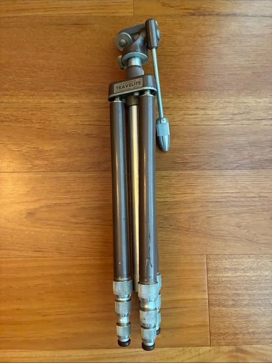 Vintage Brown and Silver Camera Tripod - Adjustable Support