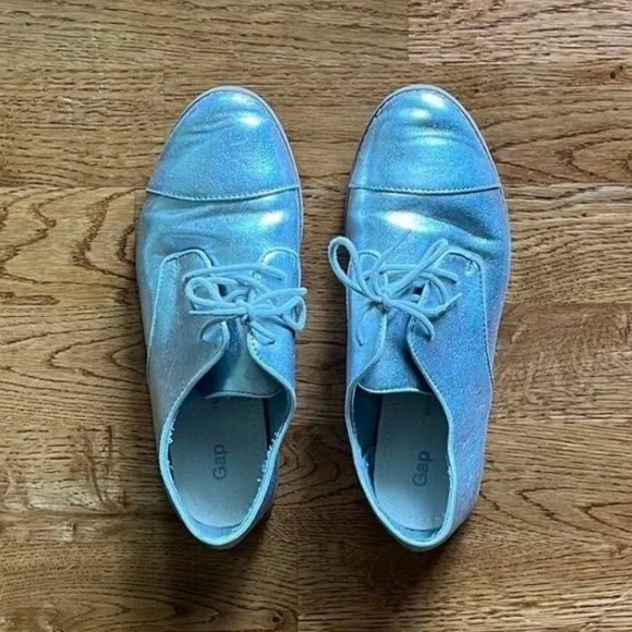 GAP silver oxford shoe flats lace up faux leather girl y4 tap cap toe dress jazz