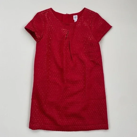 GAP Kids Red Gold Metallic Pleated Dress in Jacquard Polka Dots Size Medium