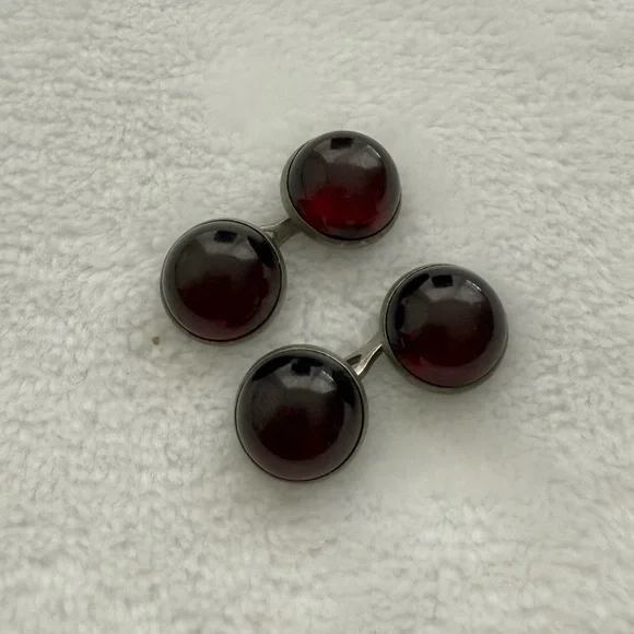 Vintage Silver Garnet Glass Cabochon Cufflinks