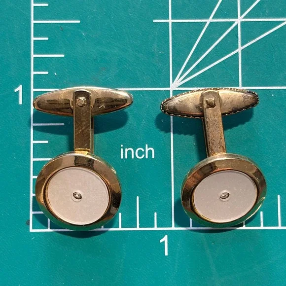 Cufflinks Vintage‎ Mid-Century Modern Gold Tone White Inlay Minimalist Classic