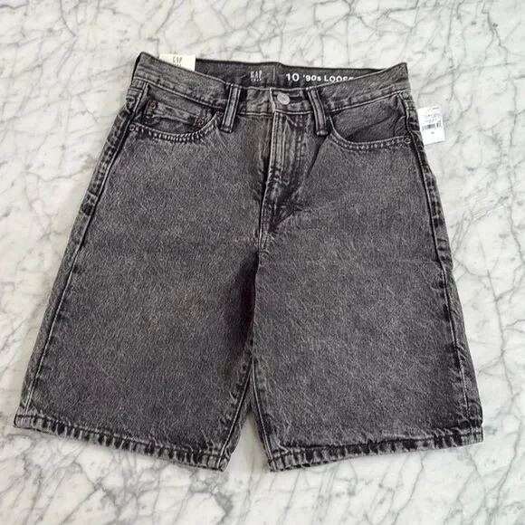 NWT Gap Teen 90s Loose Jean shorts gray washed distressed size 10