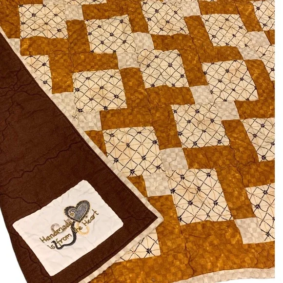 Handmade Childrens Quilt Patchwork Brown Orange Farmhouse Baby Toddler newborn