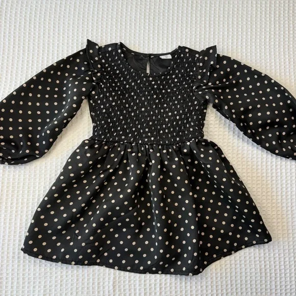 Baby Gap Toddler Girls Black Polka Dot Satin Smocked Ruffle Dress 2 Years 2T