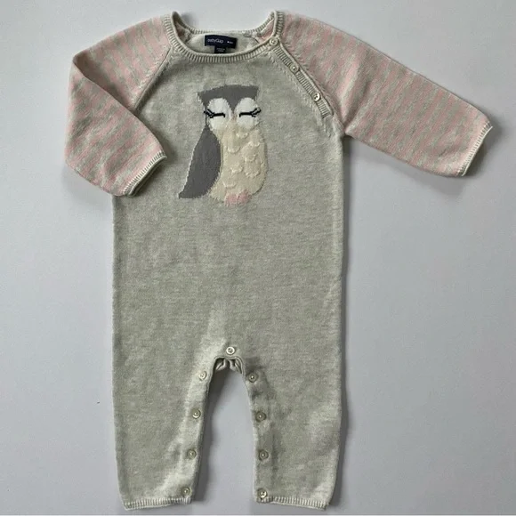 Gap Owl Outfit Size 3 6 Months Knit One Piece Romper Cotton Birds Birder Soft