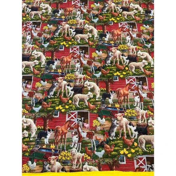 Handmade‎ Farm Animal Quilted Throw Blanket Yellow Border Green Tractor Backing