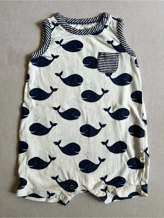 GAP Sleeveless Whale Print Romper - Navy and White