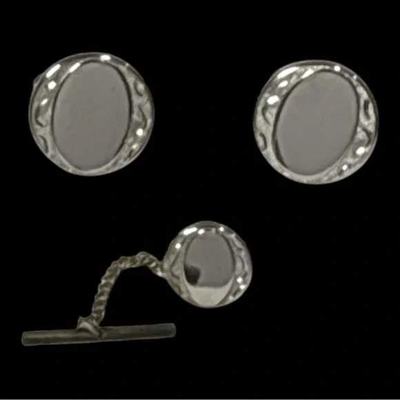 Vintage Swank Silver-Tone Cufflinks and Tie Clip Set Classic Men’s Accessories