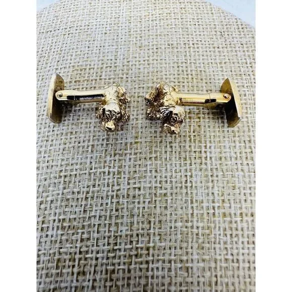 Vintage Smith Pat Pending Basset Dachshund Long Hair Dog‎ Cufflinks Gold Tone