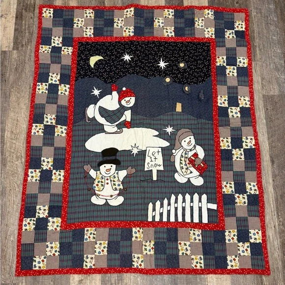 Vintage Snowman Quilted Blanket Wall Hanging 48x60 Holiday Decor