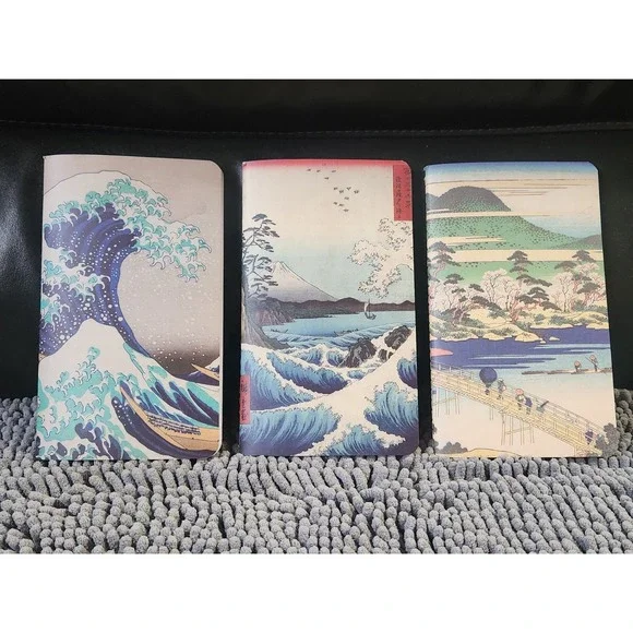 Chinese Lined‎ Journals with Ocean, Mountains, Tree Scenes Haiku Style Set of 3
