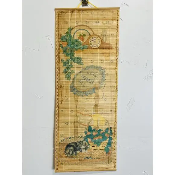 Giftco Bamboo Scroll Calendar 1987 Double Sided Wall Hanging Kitty Cat 32