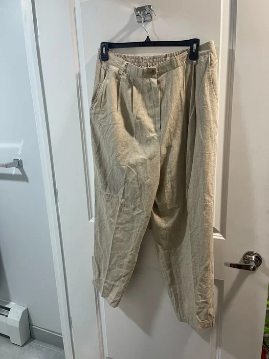 Stephanie Thomas Sport Made In USA Linen Men's Beige Pleated Trousers Unisex