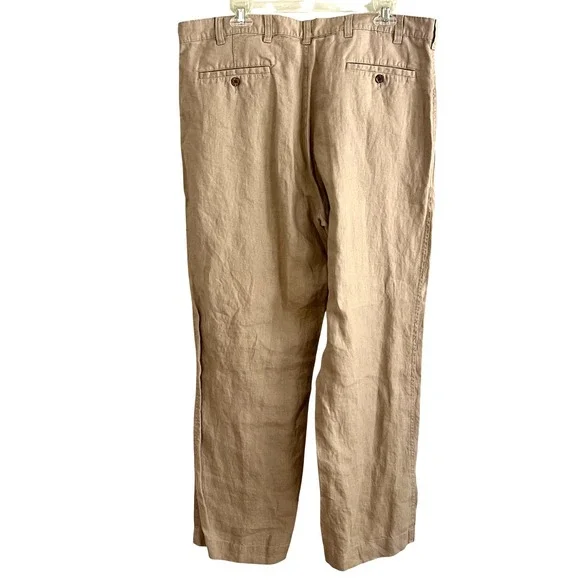 Jos. A. Bank Linen Pants Mens 38x30 Flat Front Straight Leg Khaki Summer Coastal