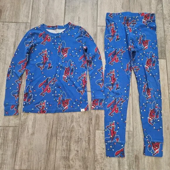 Gap Kids‎ Marvel Spider-Man Christmas Pajama Set Organic Cotton Size 10 Flaw