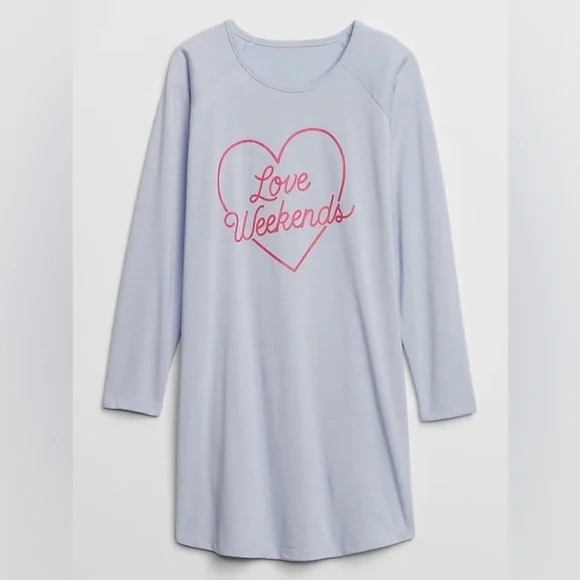 GAP Long Sleeve Love Weekends Blue Girl's Pajama Dress with Pink Heart Size 6