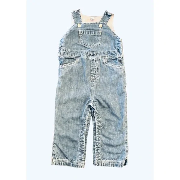 Both Baby Gap Toddler Overalls 18-24 Denim Pink Bows Lined Soft Cotton Blue Jean