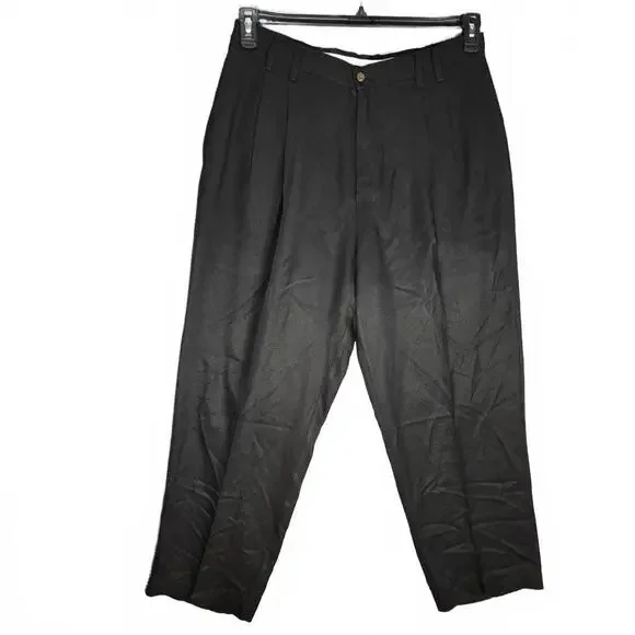 Tommy Bahama 100% Silk Pleated Dress Pants Men's 36 Black Luxury Relaxed Chino